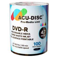 Acu-Disc SuperWhite DVD-R Inkjet Printable Full Surface 4.7GB 16× – 100 Pack