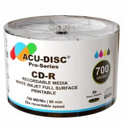 Acu-Disc Pro-Series White Inkjet CD-R – 52× 700MB / 80 Min (50 Pack)