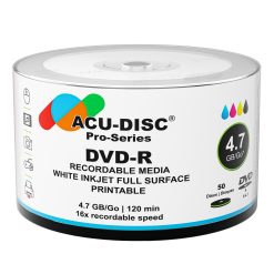 Acu-Disc Pro-Series White Inkjet DVD-R – 16× 4.7GB / 120 Min (50 Pack)