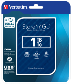 Alternative view of Verbatim Store 'n' Go HDD USB 3.0 Portable Hard Drive 1TB Blue